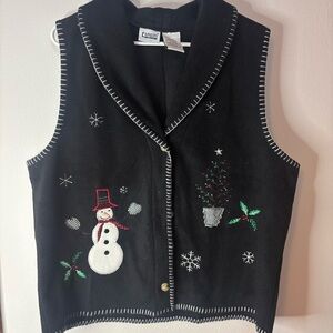 Black Snowman Embroidered Vest